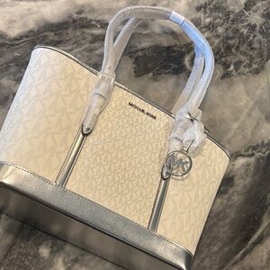 Michael Kors Cream and Silver Tote Bag
